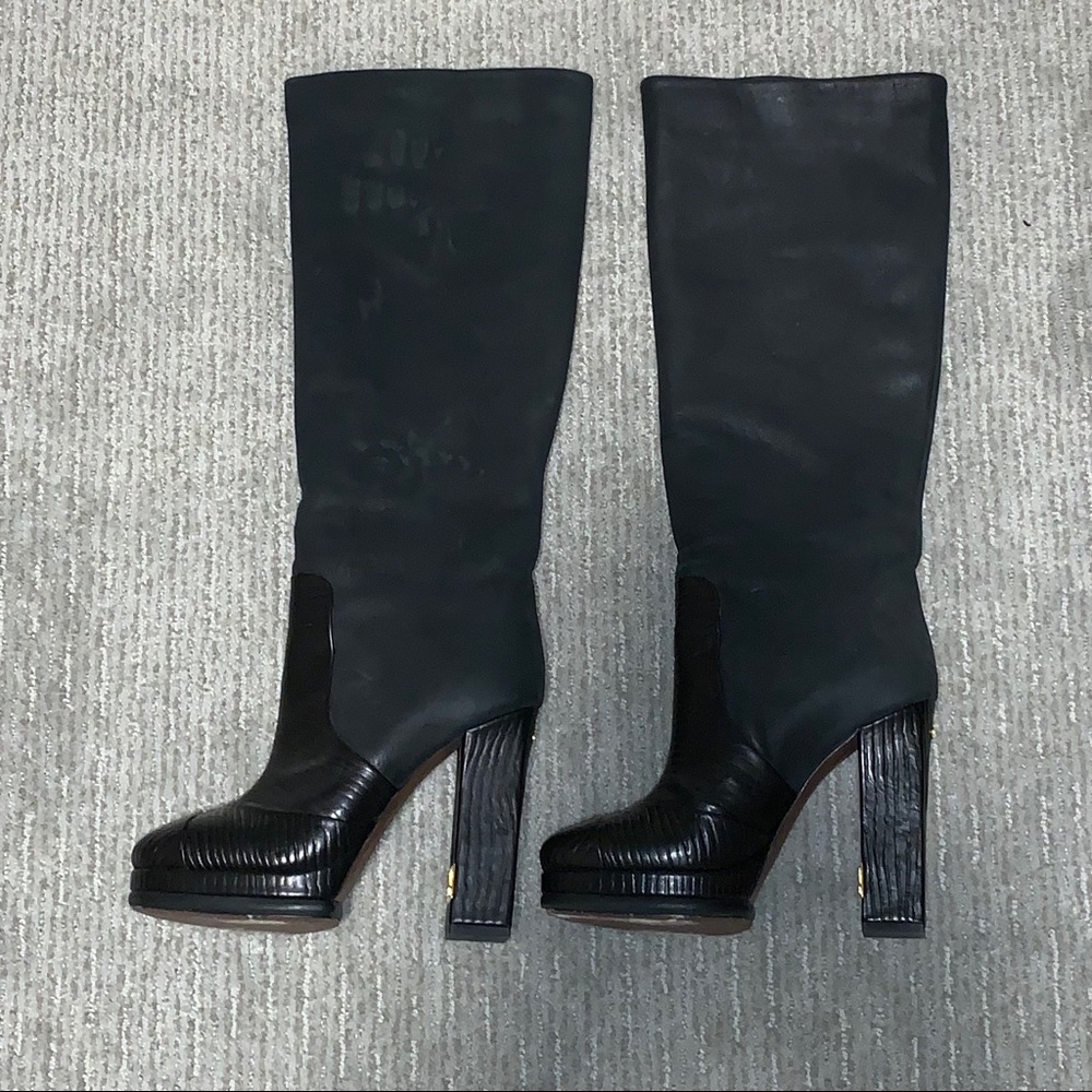 AUTHENTIC CHANEL LEATHER AND Suede KNEE HIGH BOOTS